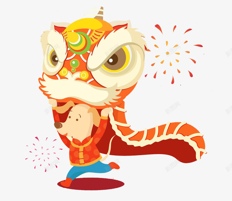 舞狮子的小狗png免抠素材_88icon https://88icon.com 卡通 可爱的 喜庆的 小狗 舞狮子 装饰 高兴地