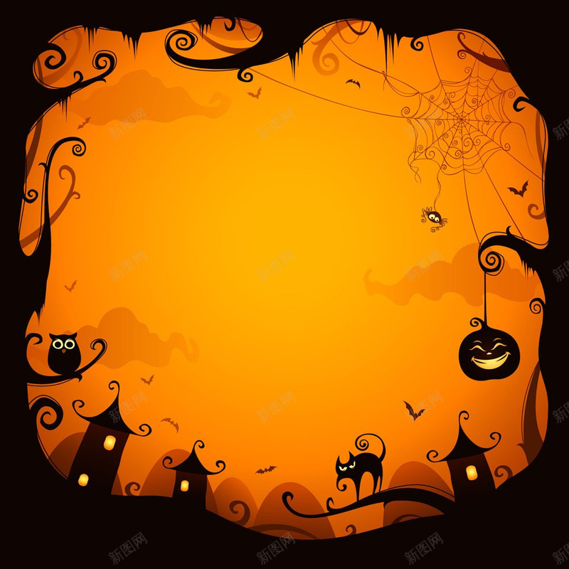 万圣节卡通南瓜城堡黑猫背景元素png免抠素材_88icon https://88icon.com 万圣节 南瓜 卡通 城堡 黑猫