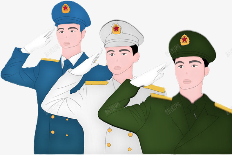 手绘三军仪仗队友png免抠素材_88icon https://88icon.com 仪仗 军礼 手绘 解放军