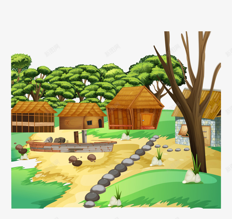 手绘院落png免抠素材_88icon https://88icon.com 乡村 手绘 院落