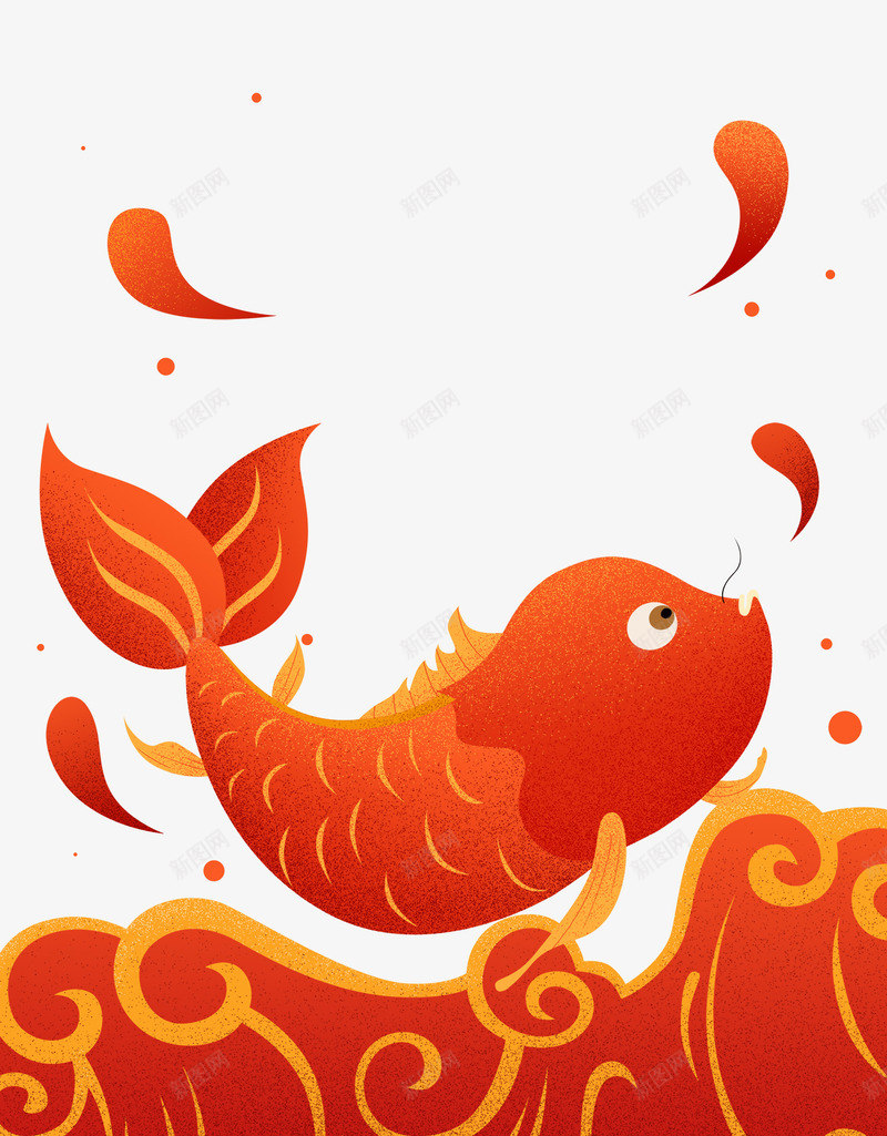 新年红鱼飘散的彩带psd免抠素材_88icon https://88icon.com 中国风 新年 祥云 福鱼 红鱼 飘散的彩带