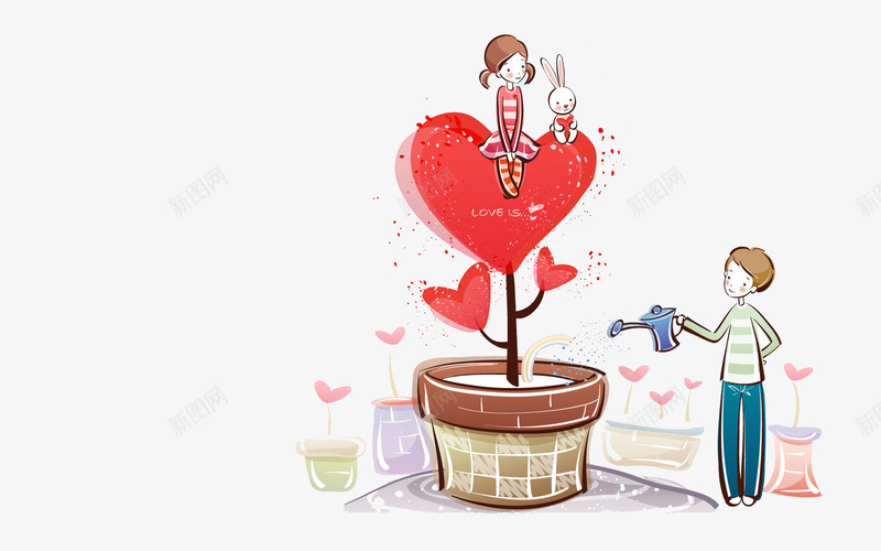 手绘情侣插画png免抠素材_88icon https://88icon.com 卡通人物 情侣 手绘 插画
