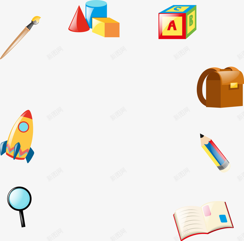 儿童节玩具文具框架png免抠素材_88icon https://88icon.com 儿童节 六一节 放大镜 文具框架 火鸡 玩具 积木 边框纹理