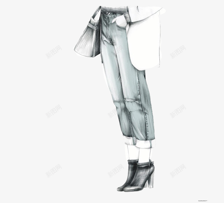 手绘牛仔少女psd免抠素材_88icon https://88icon.com 秀发 美女 背影