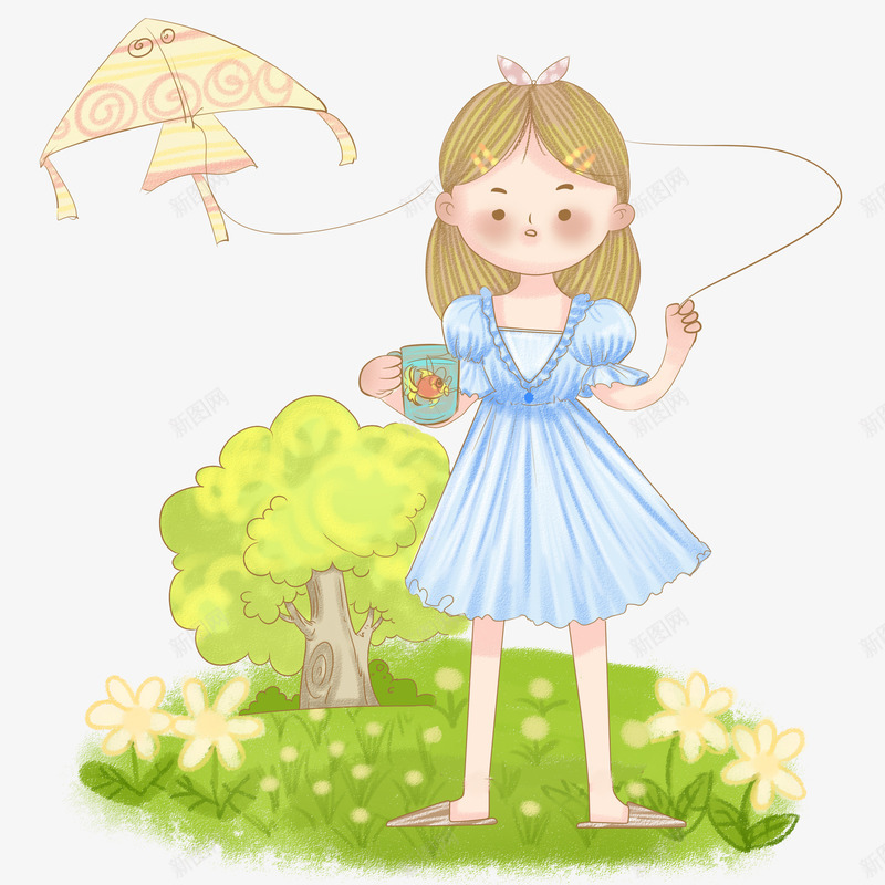 绿色手绘春季踏青春游插画png免抠素材_88icon https://88icon.com 手绘 春季 春游插画 绿色