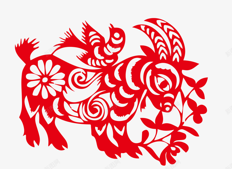 羊剪纸画png免抠素材_88icon https://88icon.com 剪纸 小鸟 窗花 羊年羊 花纹