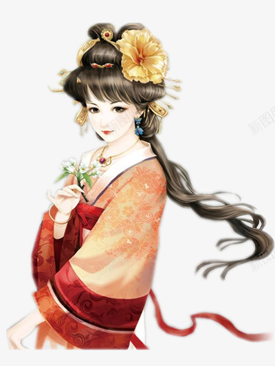 金色头饰拈花少女古风手绘png免抠素材_88icon https://88icon.com 古风 头饰 少女 拈花 金色