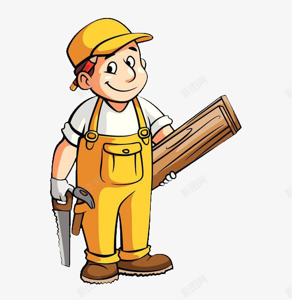 可爱手绘人物插图装修木工工人png免抠素材_88icon https://88icon.com 人物插图 可爱 手绘 木工工人 木板 灰色锯子 装修 装修工卡通人物 锯子