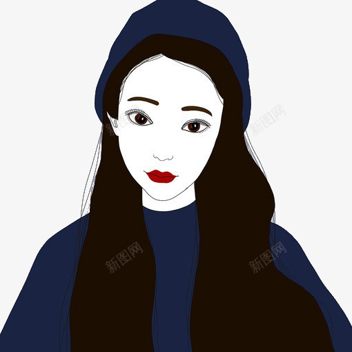 长发戴帽子少女png免抠素材_88icon https://88icon.com 少女 插画 蓝色 黑长直