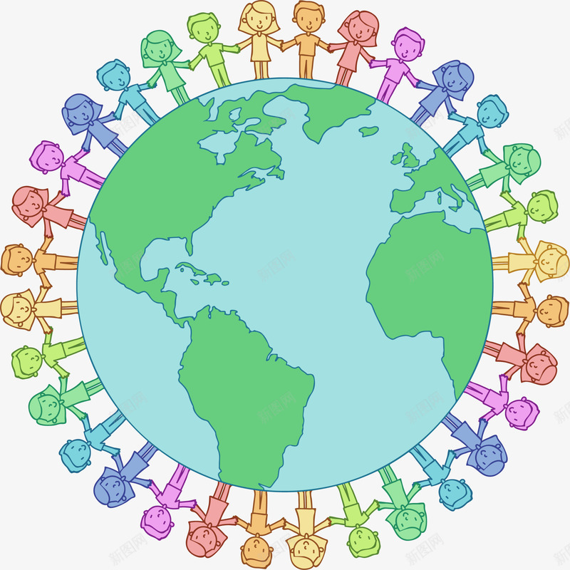中国人口日多彩小人png免抠素材_88icon https://88icon.com 一群人 中国人口日 地球人口 多彩小人 绕地球一圈 蓝色地球