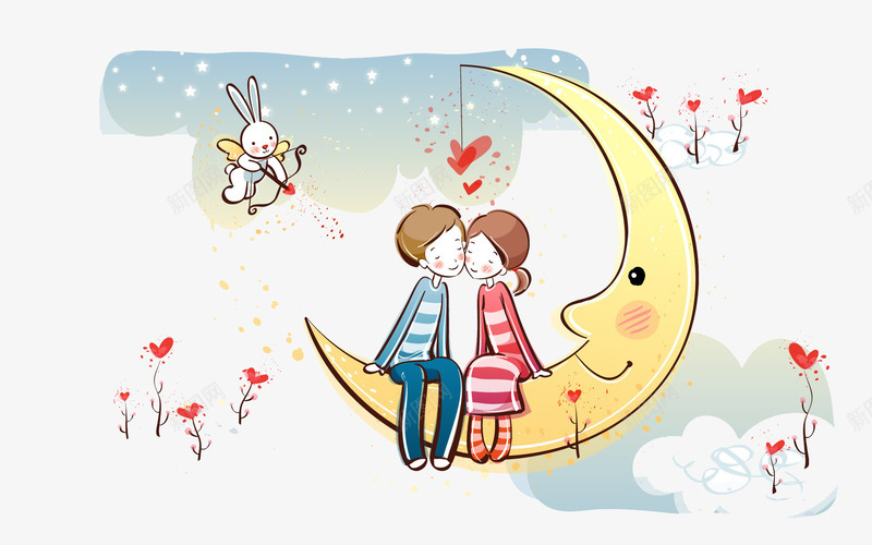 手绘情侣插画png免抠素材_88icon https://88icon.com 卡通人物 情侣 手绘 插画