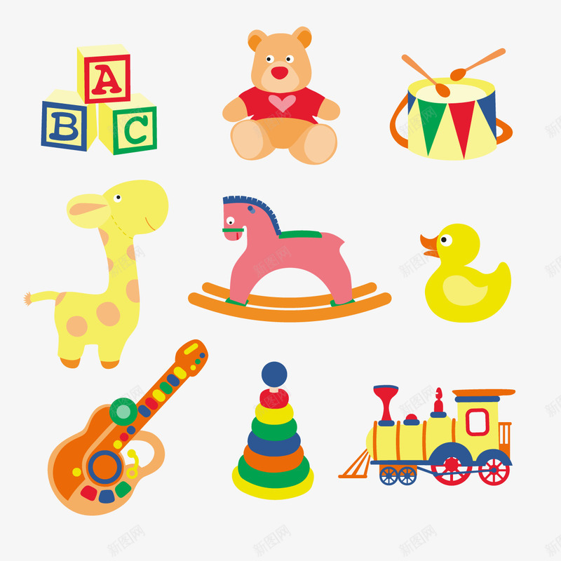 儿童玩具png免抠素材_88icon https://88icon.com 儿童 小黄鸭 摇摇马 玩具熊 玩具矢量