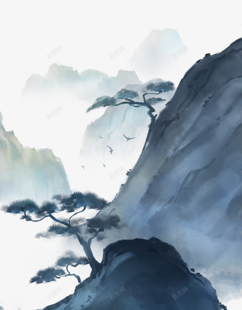 抽象山水水墨图png免抠素材_88icon https://88icon.com 山水 山水画 彩色山 手绘山 水墨图