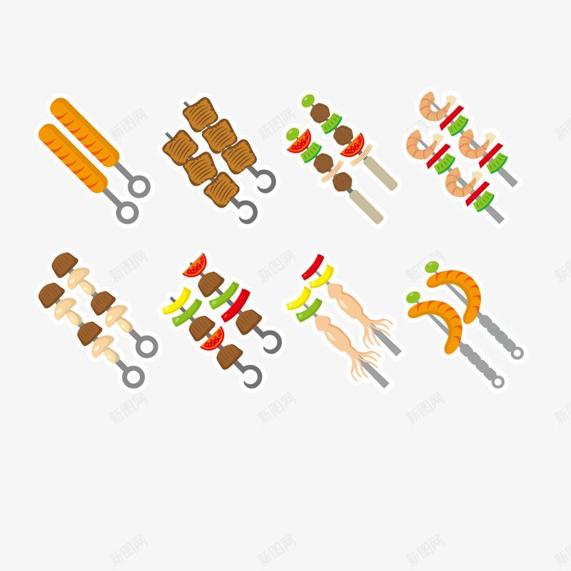 多种多样烤串矢量图ai免抠素材_88icon https://88icon.com 小吃 烤牛肉 烤牛肉串 烧烤 牛排 牛肉 矢量图 美食 虾烤串 食品 鱿鱼烤串