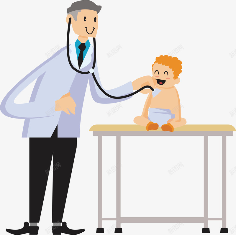 卡通正在看病的儿科医生插画矢量图ai免抠素材_88icon https://88icon.com 听诊器 女孩 女护士 奶瓶 婴儿 护士 正在看病的儿科医生 玩具熊 男医生 男孩 矢量图