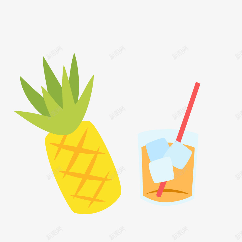 菠萝冷饮矢量图ai免抠素材_88icon https://88icon.com 夏天沙滩冷饮 夏日海滩休假 菠萝汁 矢量图