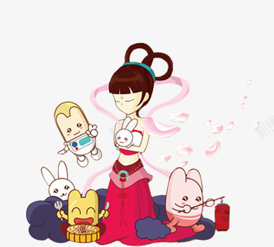 嫦娥玉兔png免抠素材_88icon https://88icon.com 卡通 嫦娥 灯笼 玉兔 飘带