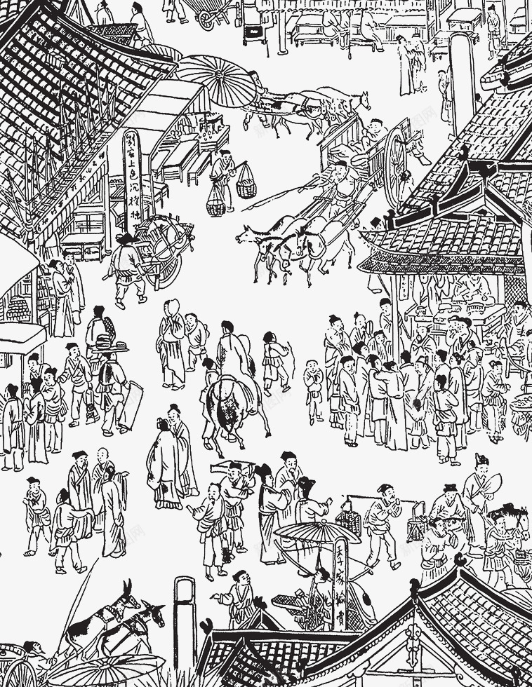 繁华的古代集市png免抠素材_88icon https://88icon.com 古代 古代商铺街景 古代集市 各行各业 手绘 热闹 集市