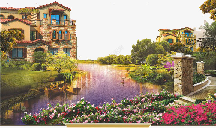 水岸别墅png免抠素材_88icon https://88icon.com 别墅 建筑 房地产 连排别墅,排屋