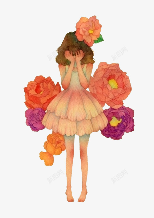 粉色花朵害羞少女png免抠素材_88icon https://88icon.com 害羞 少女 粉色 花朵