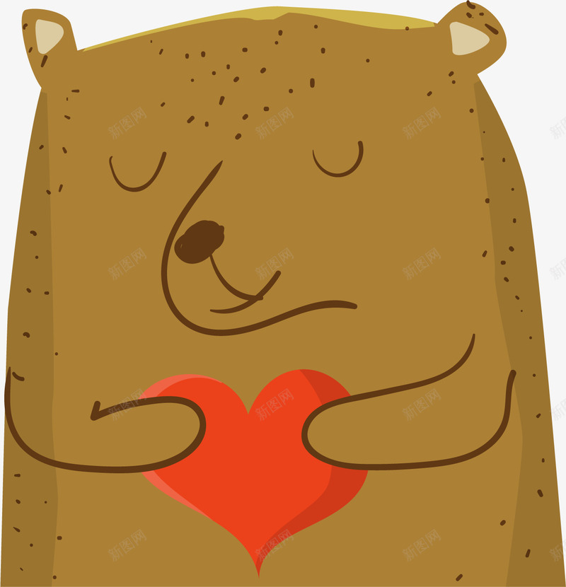 卡通抱着爱心的小熊png免抠素材_88icon https://88icon.com 卡通手绘 小熊 棕色 深情 爱心 闭眼
