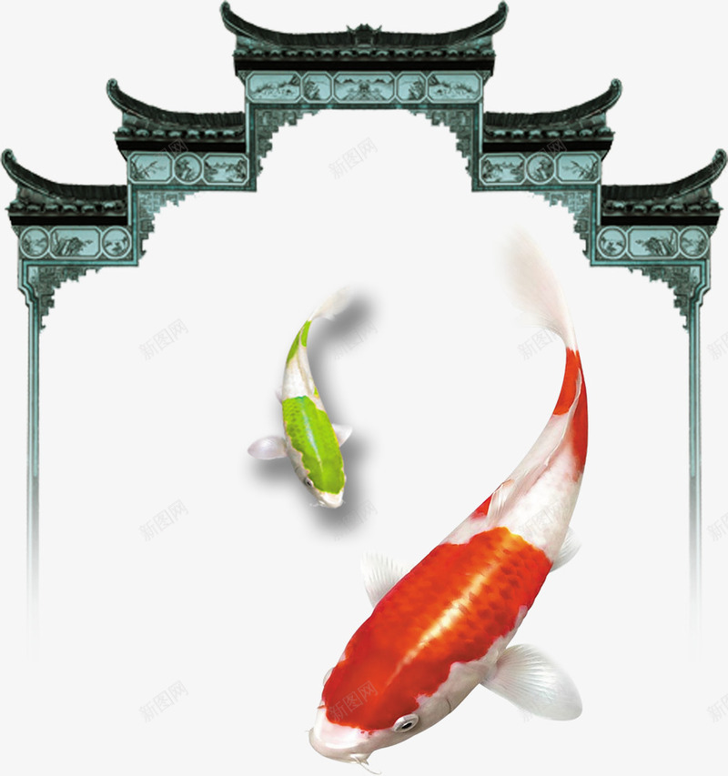 鲤鱼跃龙门png免抠素材_88icon https://88icon.com 古式建筑 楼门 锦鲤 鱼