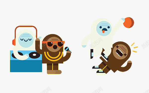 扁平化两个好朋友png免抠素材_88icon https://88icon.com H5页面素材 创意卡通元素 卡通 可爱小熊 听歌 大笑 扁平化 扁平素材 猩猩 电商卡通 网页设计卡通
