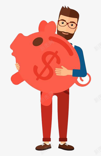 拿钱的难惹png免抠素材_88icon https://88icon.com 存钱罐 戴眼镜的男人 手指 红色猪 美金 胡子 蓝色衣服