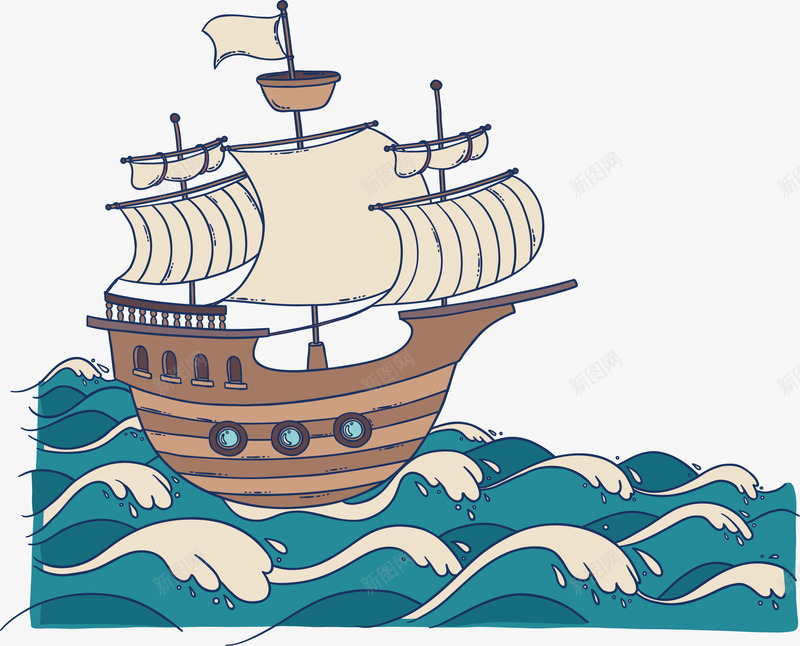 手绘海中航行的穿矢量图eps免抠素材_88icon https://88icon.com 手绘海浪 手绘轮船 浪花 海浪 矢量png 蓝色的浪花 矢量图