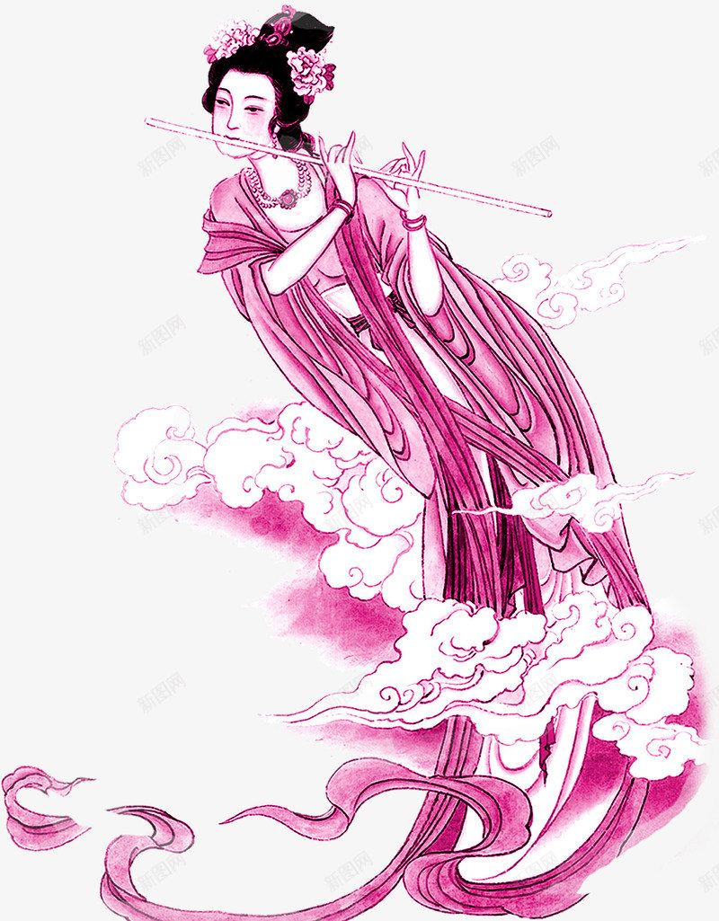 粉衣嫦娥吹箫png免抠素材_88icon https://88icon.com 吹箫美女 图片 嫦娥