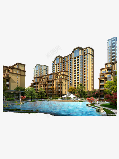 豪华小区png免抠素材_88icon https://88icon.com 房产 游泳池 豪华