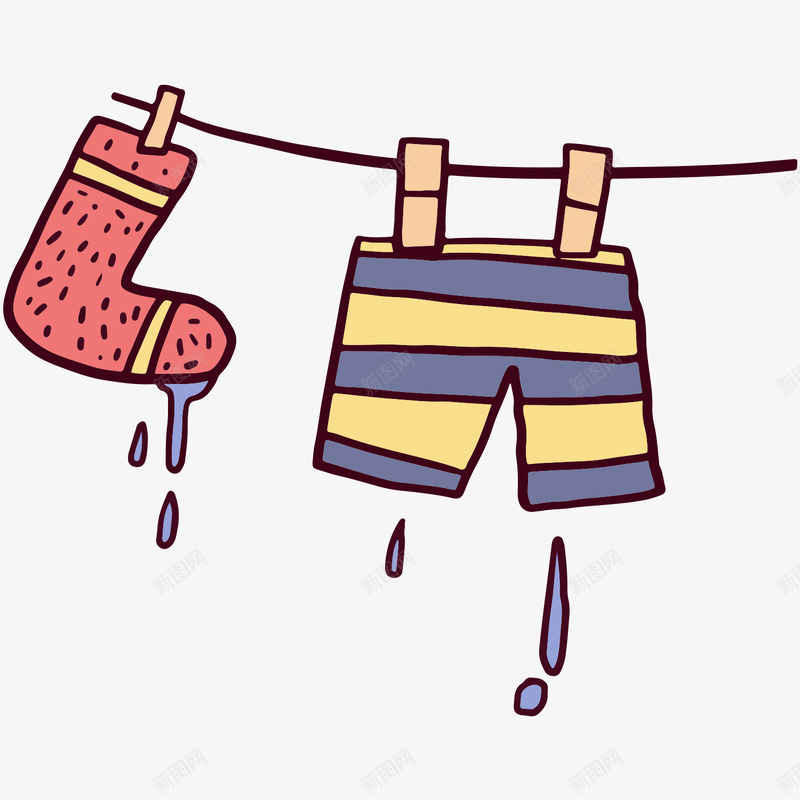 晾晒衣服psd免抠素材_88icon https://88icon.com 卡通 彩色 晾晒 素材 衣服