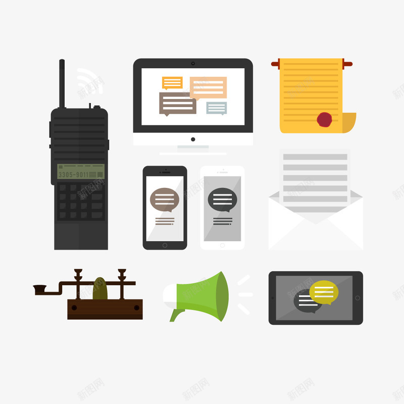 通讯工具矢量图ai免抠素材_88icon https://88icon.com 号外号外 喇叭 大哥大 平板 手机 电话 矢量图