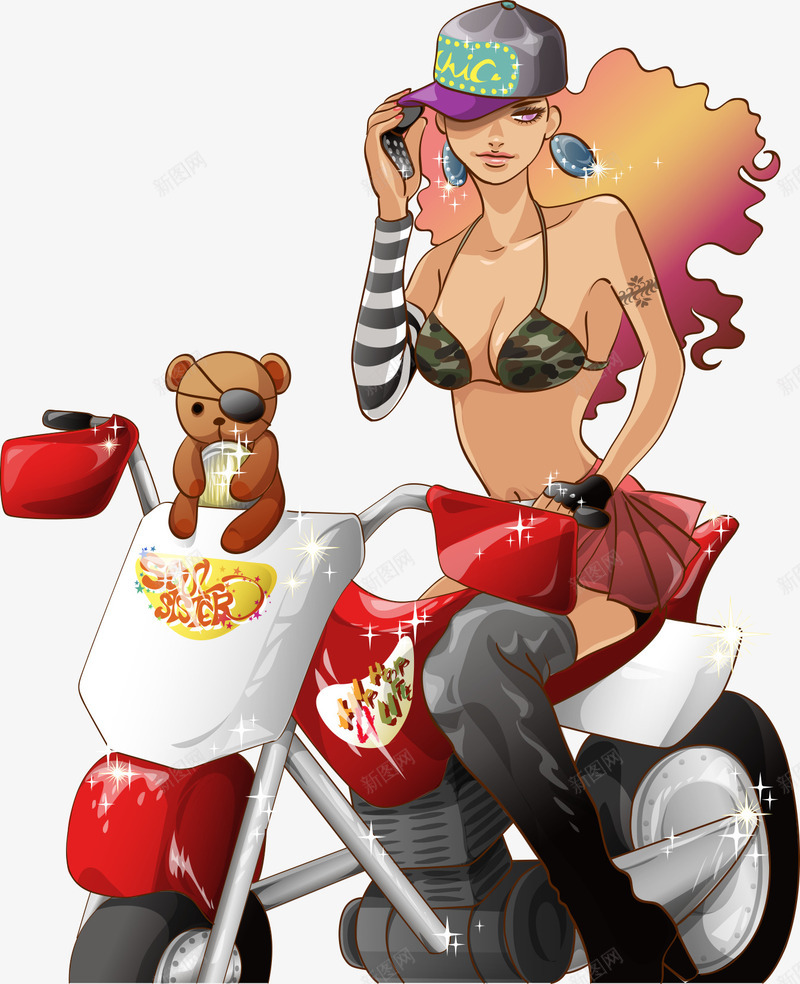 手绘骑摩托车的性感美女矢量图ai免抠素材_88icon https://88icon.com 性感的美女 手绘的美女 摩托车的美女 矢量的美女 矢量图