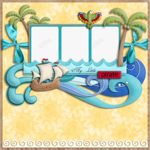 卡通海浪夏威夷相框png免抠素材_88icon https://88icon.com 卡通 卡通背景 沙滩 海浪 相框