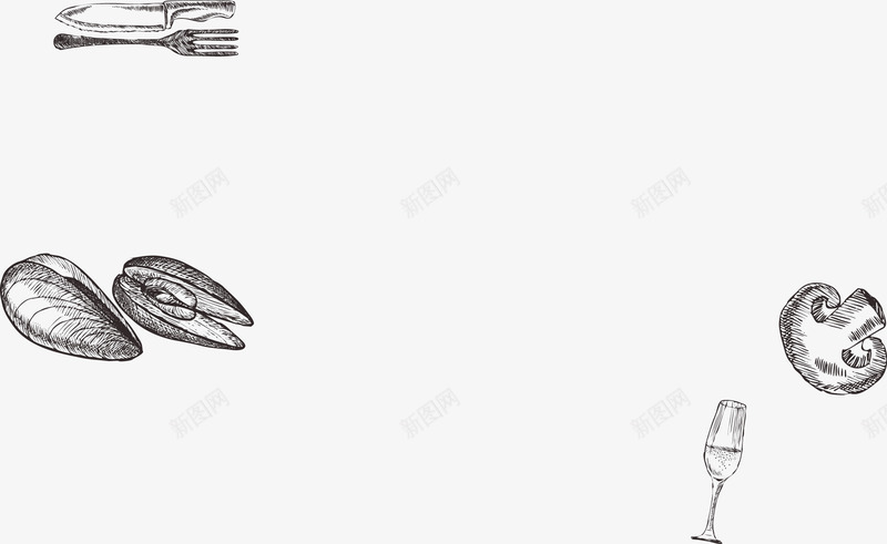 手绘海鲜菜谱餐具配菜矢量图ai免抠素材_88icon https://88icon.com 手绘 海鲜菜谱 餐具配菜 矢量图