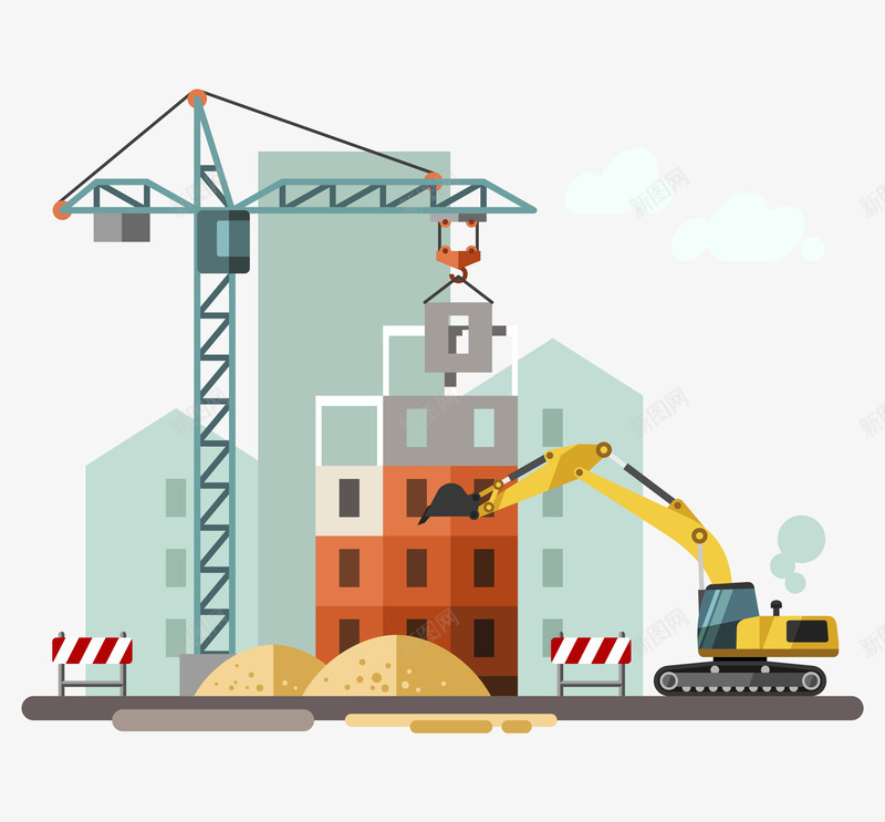 卡通手绘卡通工地现场png免抠素材_88icon https://88icon.com 创意 动漫动画 卡通工地 卡通手绘 挖土机 简约