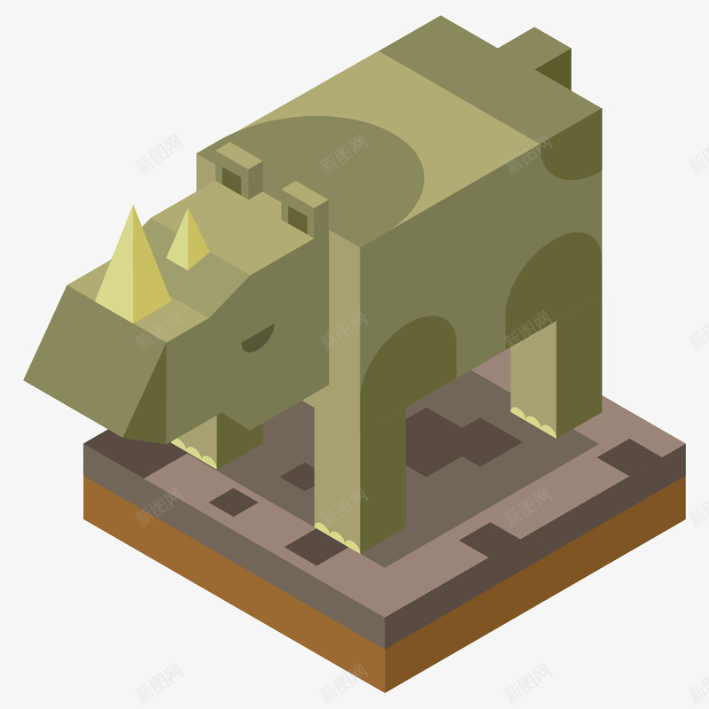 三维立体犀牛图png免抠素材_88icon https://88icon.com 3D C4D 三维 创意 动物 卡通 可爱 犀牛 立体