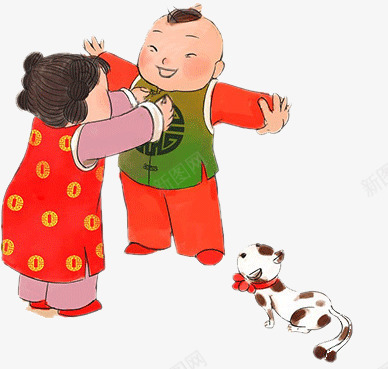 传统春节古典人物穿花衣服png免抠素材_88icon https://88icon.com 中国风 儿童 小孩童 招财童子 新衣服 福娃