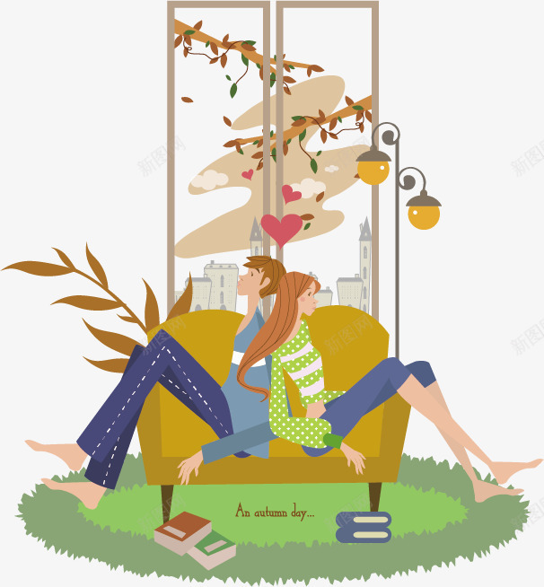 在窗边背靠背的情侣矢量图ai免抠素材_88icon https://88icon.com 情侣 窗户 背靠背 矢量图