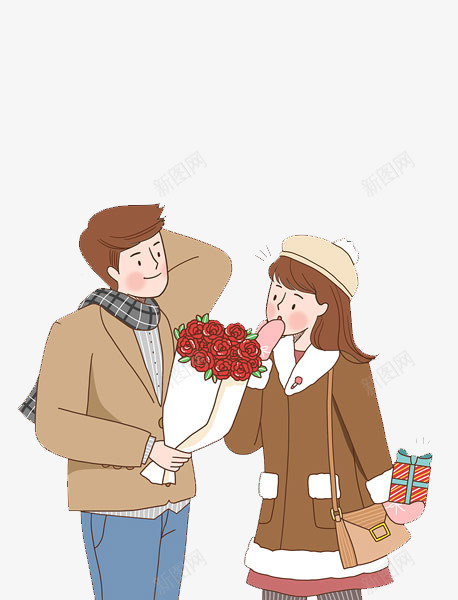 可爱手绘插图送花png免抠素材_88icon https://88icon.com 可爱 情侣 手绘插图 手绘插画 相爱的人 送花