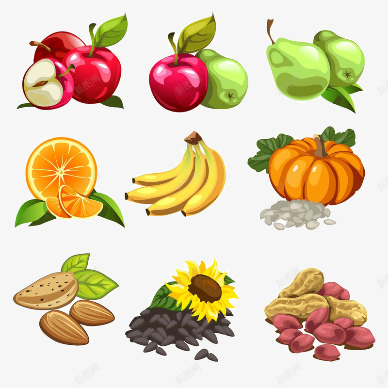 卡通水果与卡通坚果png免抠素材_88icon https://88icon.com 卡通 卡通坚果 水果