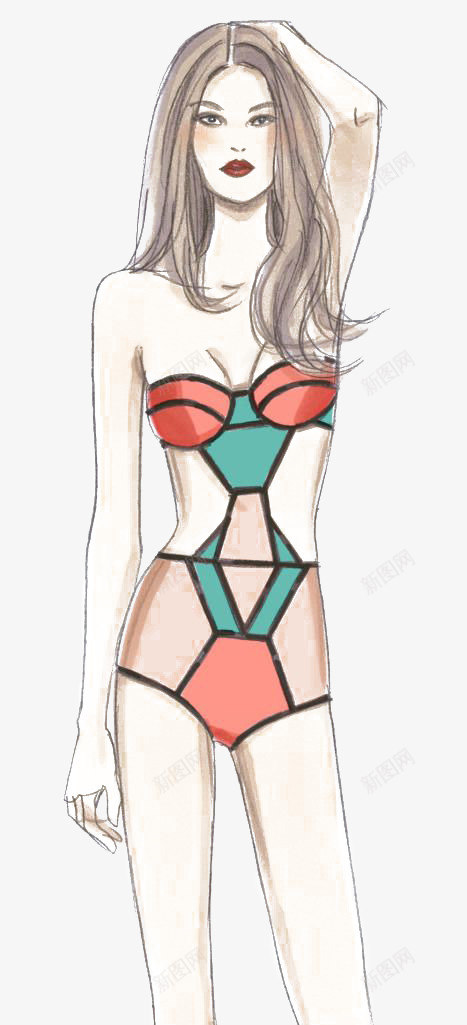 时尚泳装模特png免抠素材_88icon https://88icon.com 卡通 女生 性感 手绘 插画 模特 泳装