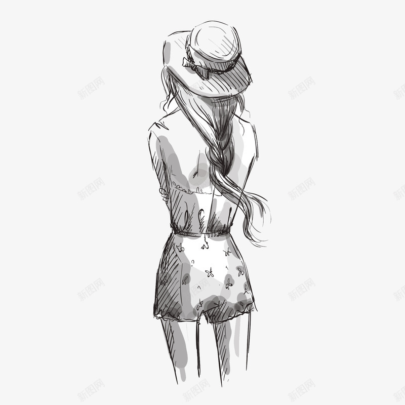 素描美女png免抠素材_88icon https://88icon.com 女性背影 秀发 素描 美女 背影