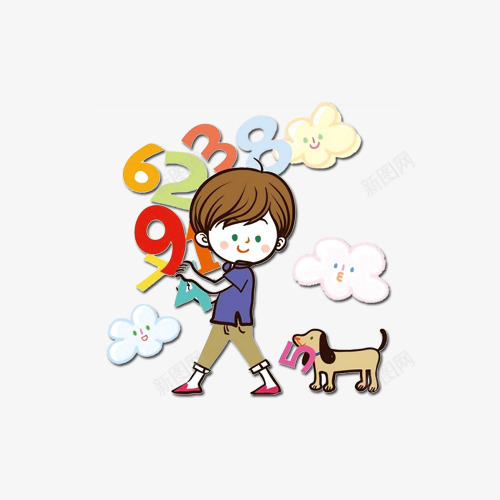 卡通拿着数字的儿童png免抠素材_88icon https://88icon.com 人物设计 儿童 儿童生活节 学习 小狗 手绘 数字