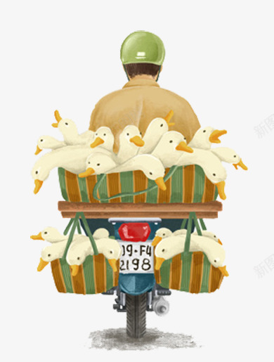 卡通鸭子小贩png免抠素材_88icon https://88icon.com 小贩 摩托车 背影 鸭子