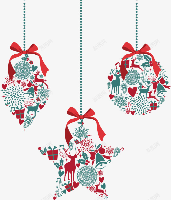 圣诞节元素png免抠素材_88icon https://88icon.com 圣诞节 小鹿 挂饰 铃铛 雪花