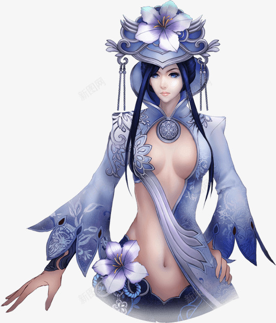 蓝衣性感古风手绘女子png免抠素材_88icon https://88icon.com 古风 女子 性感 手绘 蓝衣