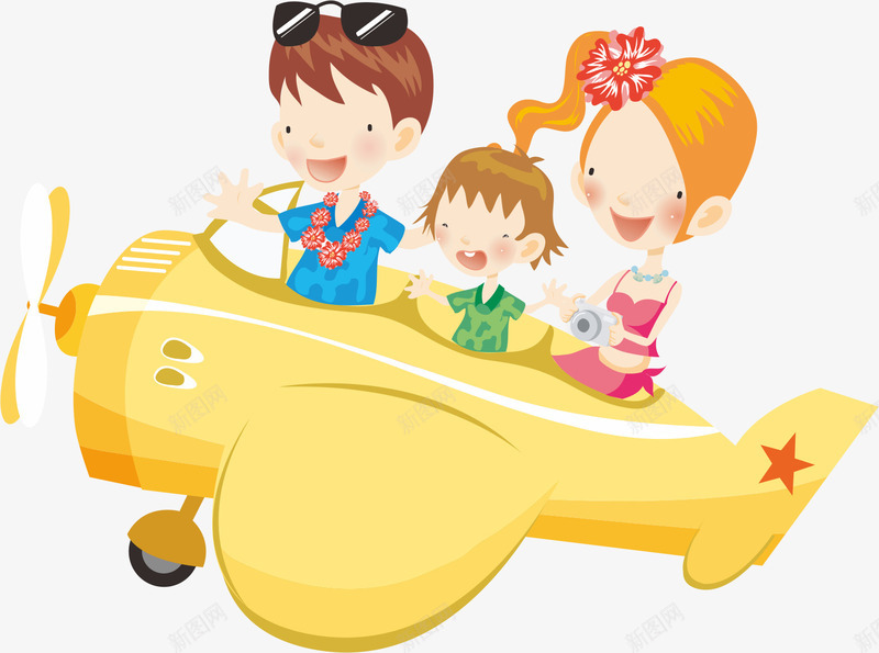 坐飞机的三口之家矢量图ai免抠素材_88icon https://88icon.com AI 亲情 卡通 天空 家人 家庭 手绘 飞机 飞行 黄色 矢量图