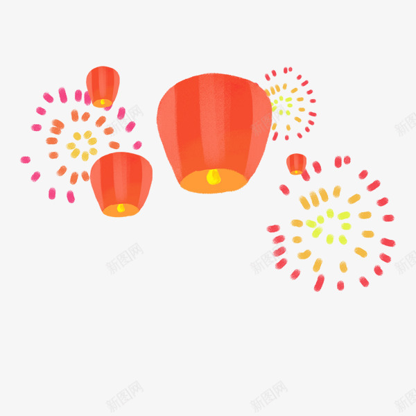 手绘插画烟花和许愿灯psd免抠素材_88icon https://88icon.com 中国风 元宵节 手绘插画烟花和许愿灯 新年 烟花 许愿灯